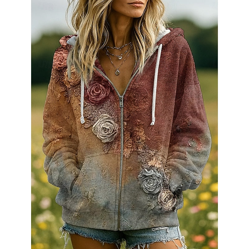 Iris | Nature-Print Zip-Up Hoodie