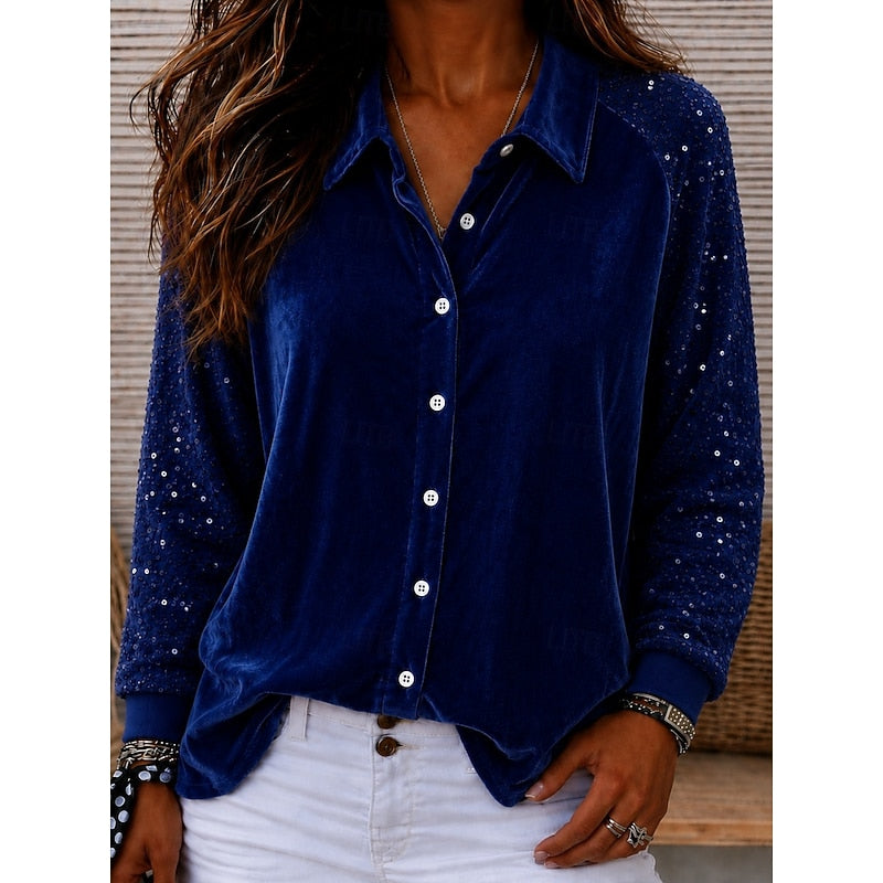 Bridget | Sparkle-Sleeve Button-Up Shirt