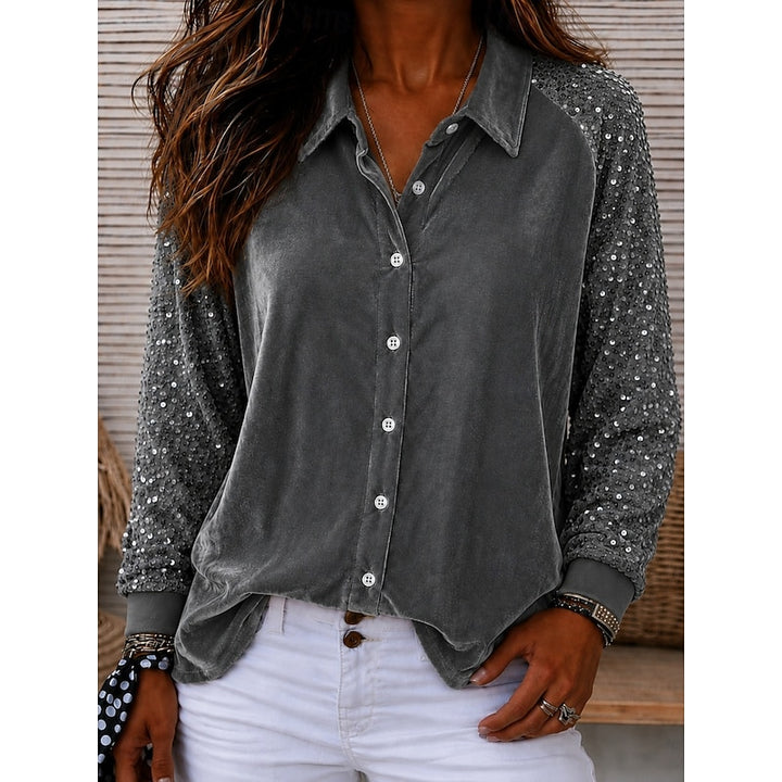 Bridget | Sparkle-Sleeve Button-Up Shirt