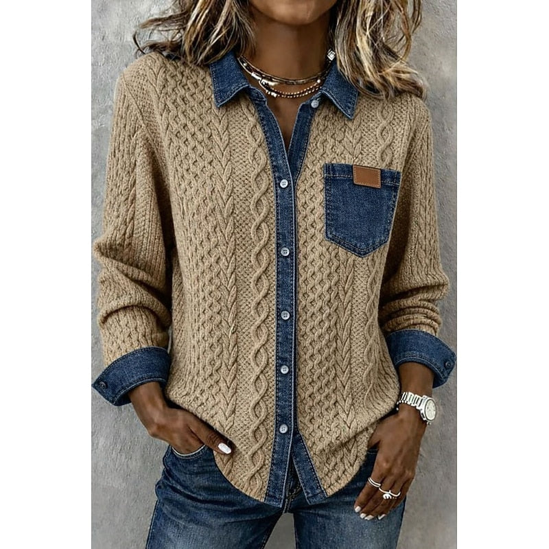 Genevieve | Textured Panel Button-Up Shirt