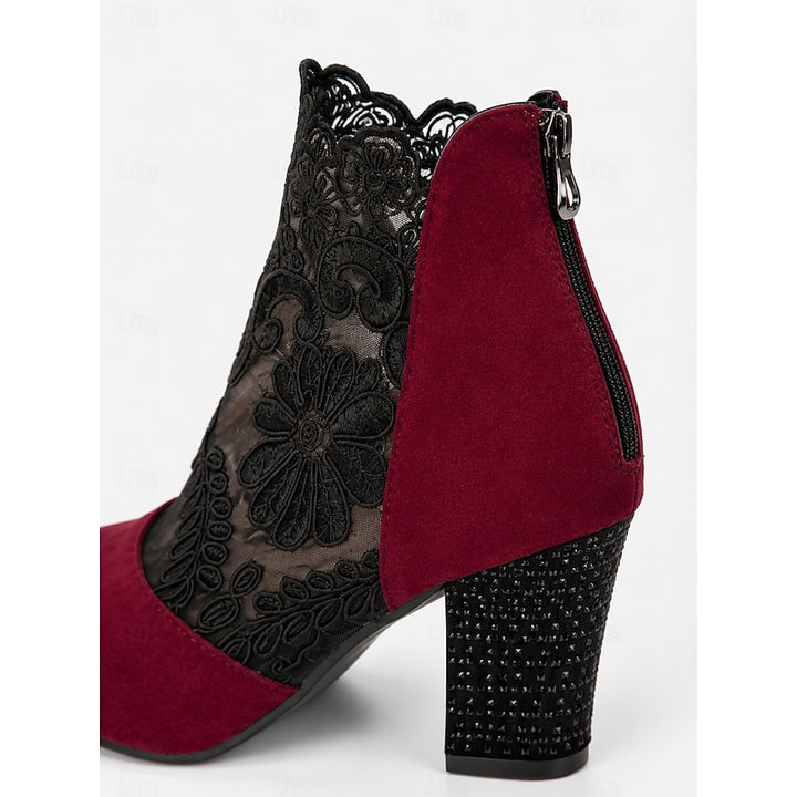 Helena | Floral-Lace Block Heel Ankle Boots