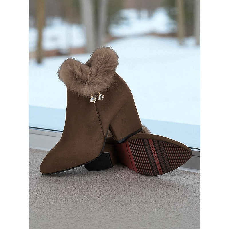 Pearl | Fur-Trimmed Block Heel Ankle Boots