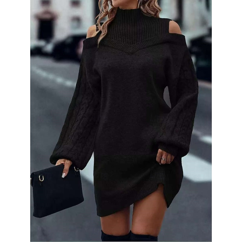 Everly | Cold-Shoulder Turtleneck Sweater Dress