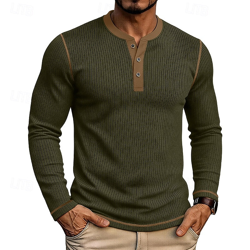 Owen | Ribbed Long-Sleeve Henley Shirt