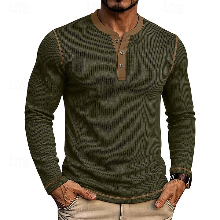 Owen | Ribbed Long-Sleeve Henley Shirt