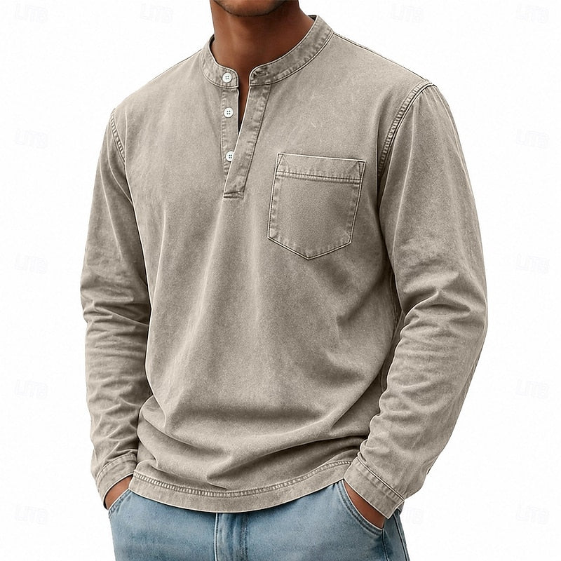 Theodore | Vintage-Wash Long Sleeve Henley Shirt