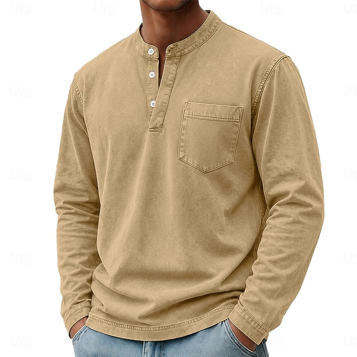 Theodore | Vintage-Wash Long Sleeve Henley Shirt