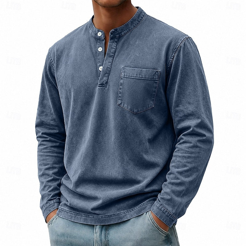 Theodore | Vintage-Wash Long Sleeve Henley Shirt