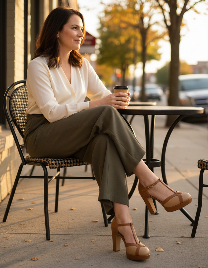 Nadia | T-Strap Round Toe Block Heels