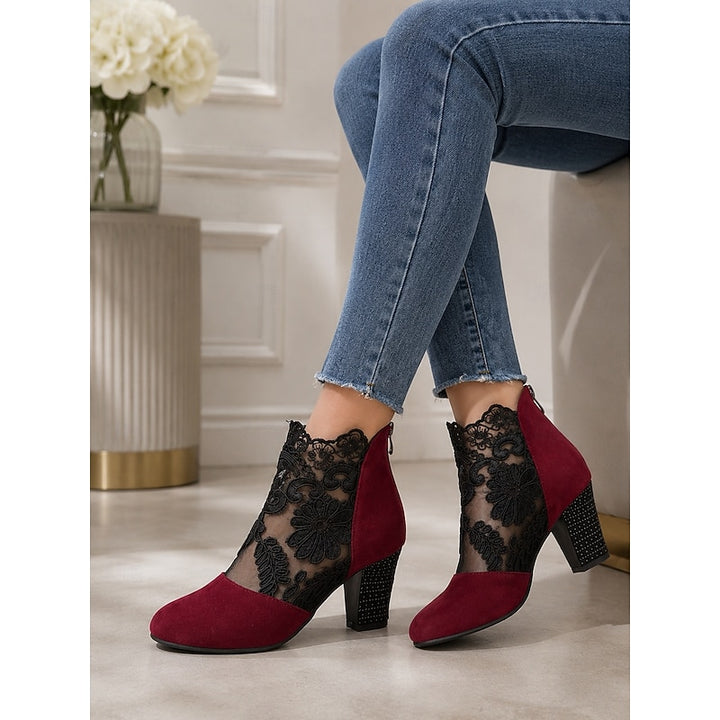 Helena | Floral-Lace Block Heel Ankle Boots