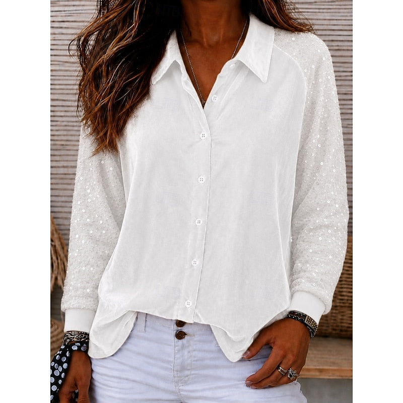Bridget | Sparkle-Sleeve Button-Up Shirt