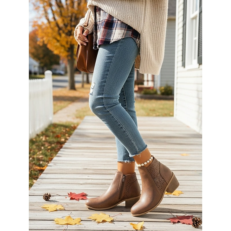 Adrienne | Cutout Block-Heel Ankle Boots