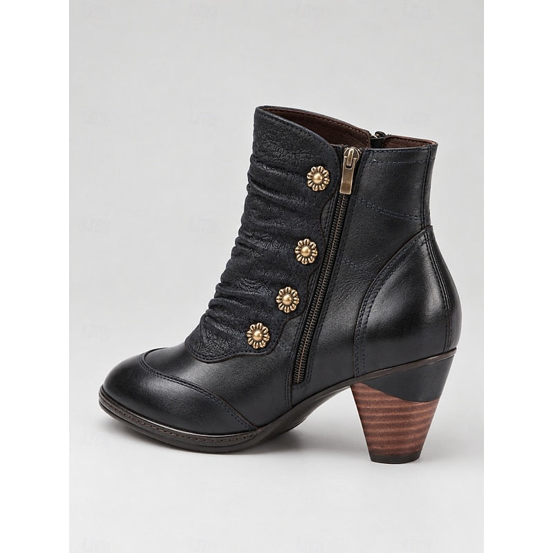 Maisie | Ruched Button Heeled Ankle Boots