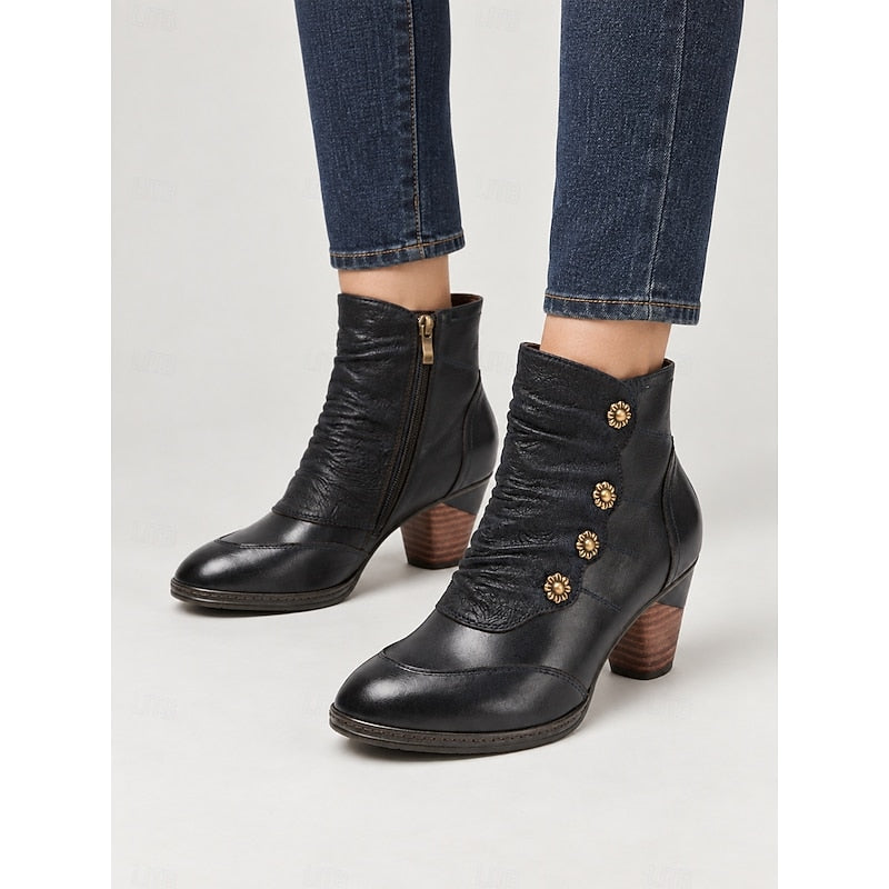 Maisie | Ruched Button Heeled Ankle Boots