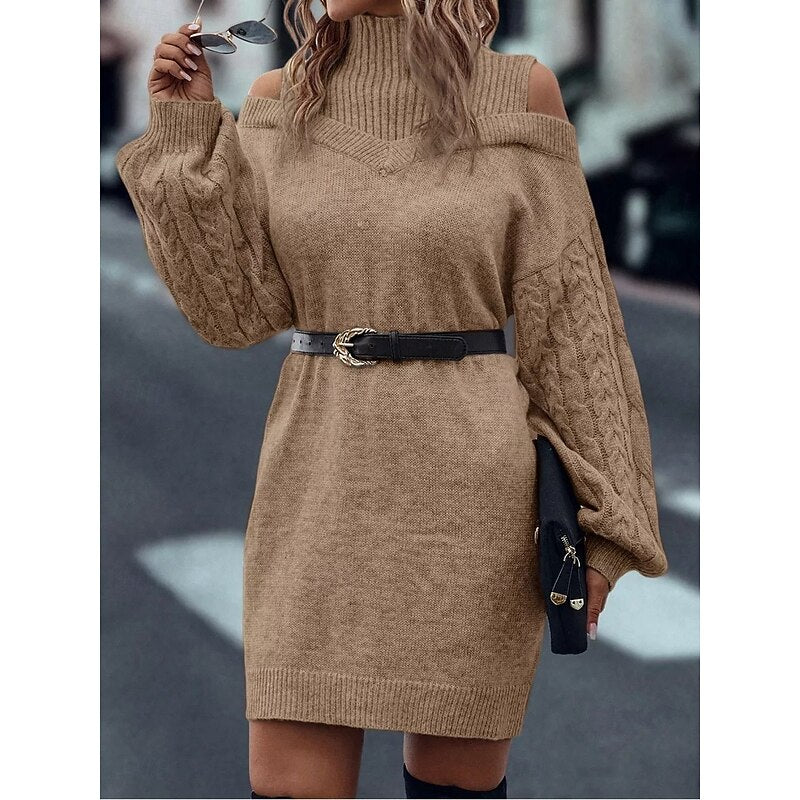 Everly | Cold-Shoulder Turtleneck Sweater Dress