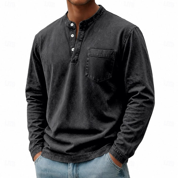 Theodore | Vintage-Wash Long Sleeve Henley Shirt