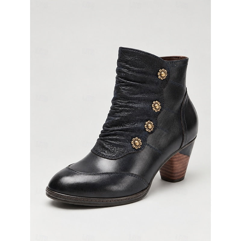 Maisie | Ruched Button Heeled Ankle Boots