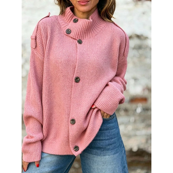 Isla | Button-Front Stand Collar Cardigan