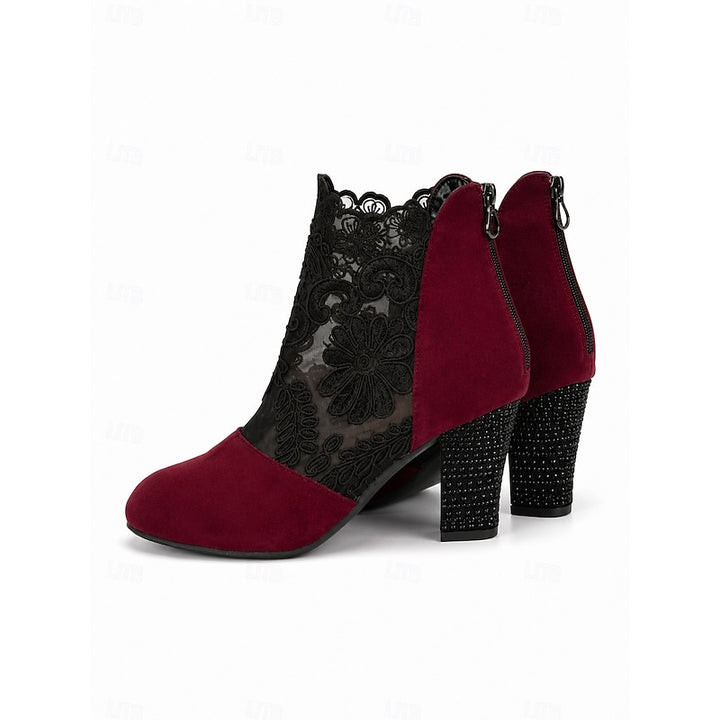 Helena | Floral-Lace Block Heel Ankle Boots