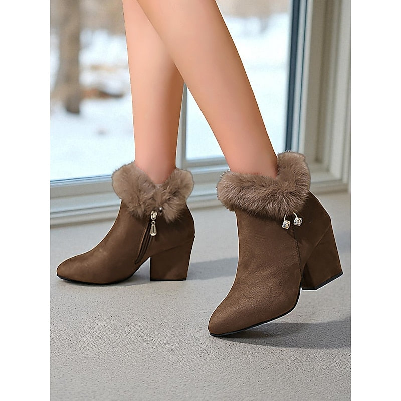 Pearl | Fur-Trimmed Block Heel Ankle Boots