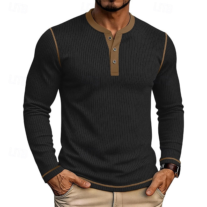Owen | Ribbed Long-Sleeve Henley Shirt