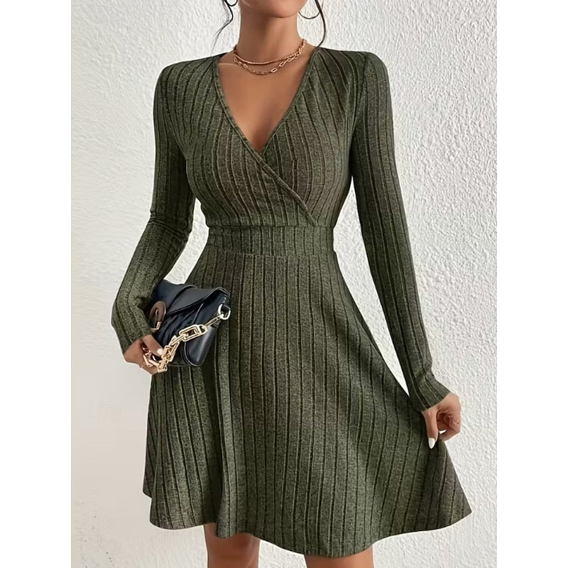 Aurelia | Ribbed Wrap-Front A-Line Dress