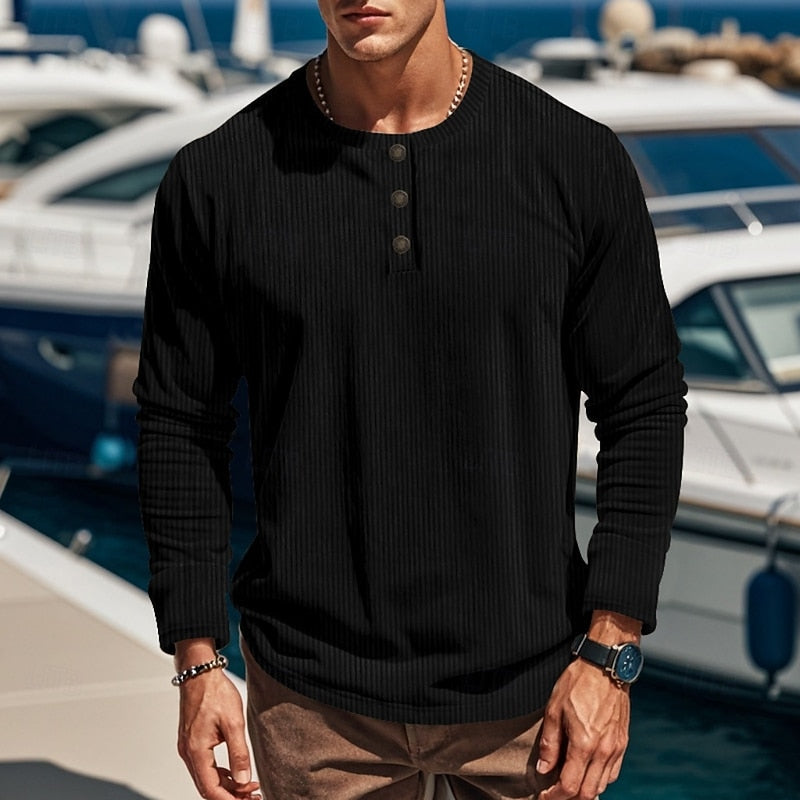 Foster | Ribbed Long-Sleeve Henley Shirt