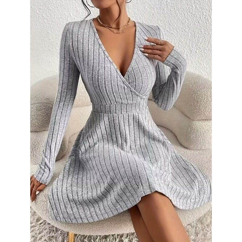 Aurelia | Ribbed Wrap-Front A-Line Dress