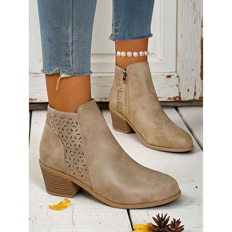 Adrienne | Cutout Block-Heel Ankle Boots