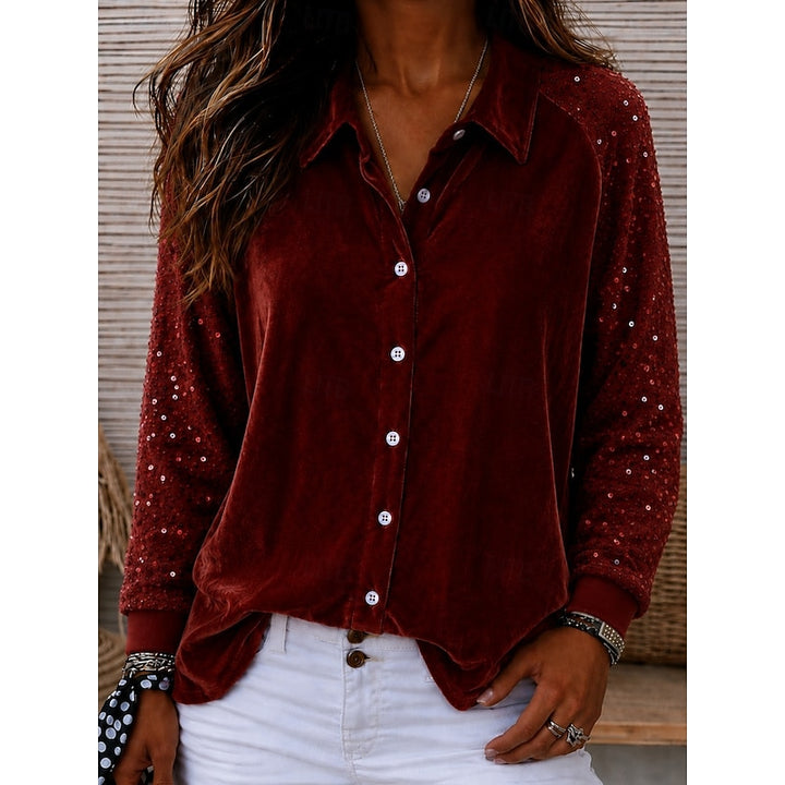 Bridget | Sparkle-Sleeve Button-Up Shirt