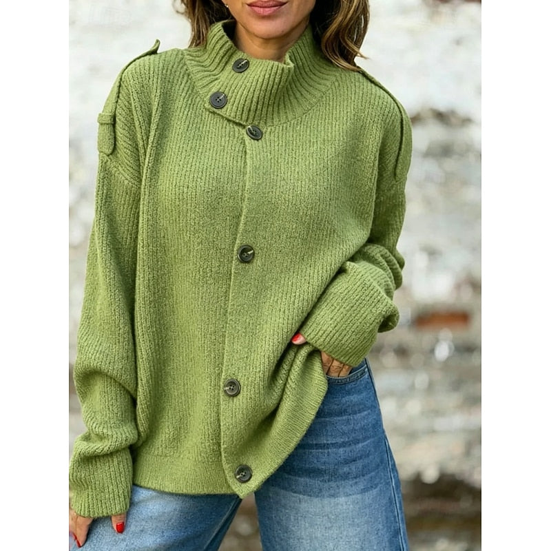 Isla | Button-Front Stand Collar Cardigan