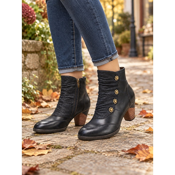Maisie | Ruched Button Heeled Ankle Boots