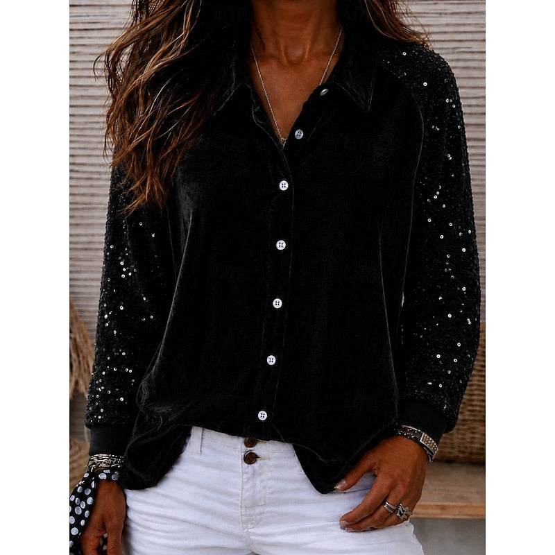 Bridget | Sparkle-Sleeve Button-Up Shirt