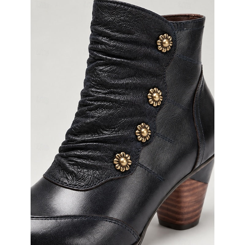 Maisie | Ruched Button Heeled Ankle Boots