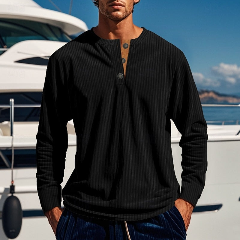 Foster | Ribbed Long-Sleeve Henley Shirt