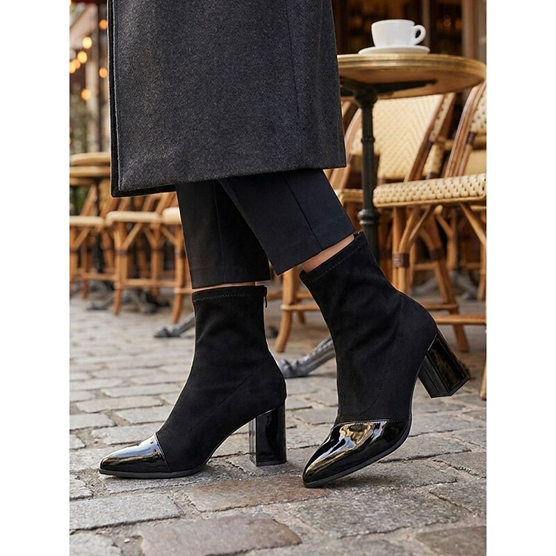 Lucia | Sleek Cap-Toe Chunky Heel Ankle Boots