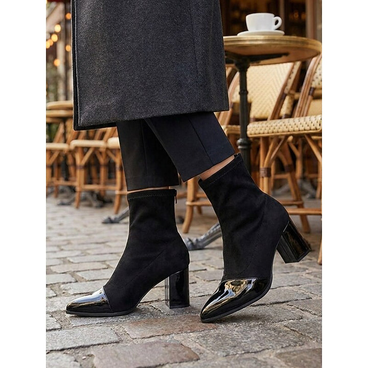 Lucia | Sleek Cap-Toe Chunky Heel Ankle Boots